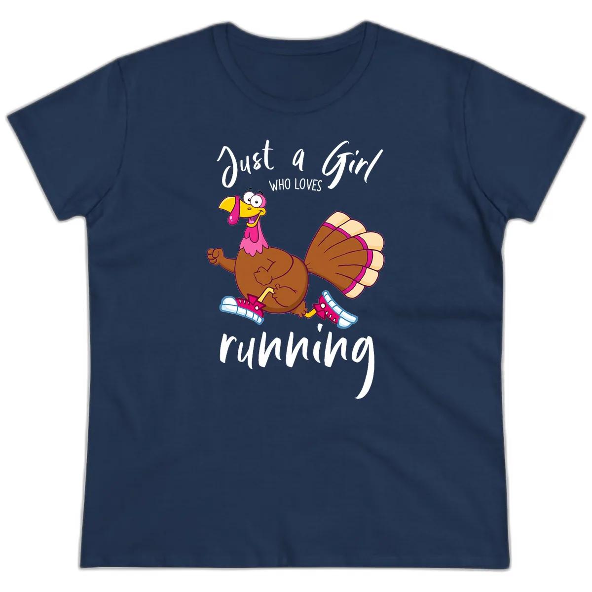 Just A Girl Who Loves Running Turkey Ladies Tee in Navy