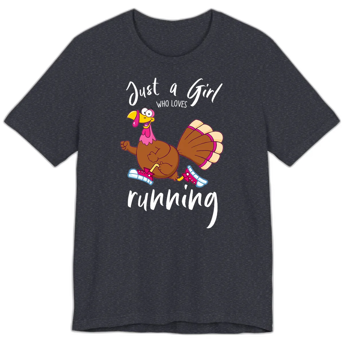 Just A Girl Who Loves Running Turkey Premium T-Shirt in Heather Navy