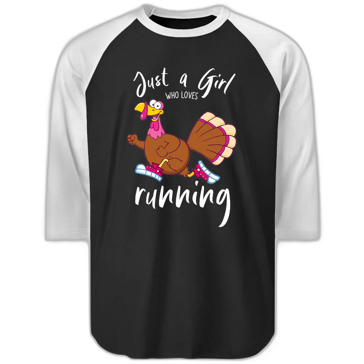 Just A Girl Who Loves Running Turkey Raglan 3/4 in Black White