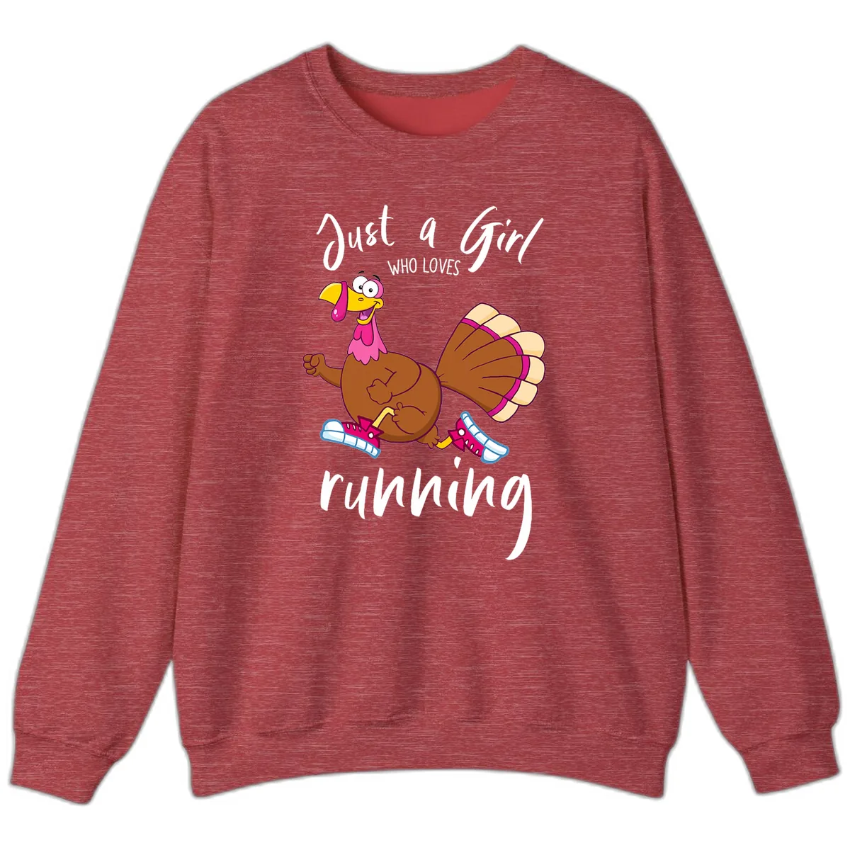 Just A Girl Who Loves Running Turkey Sweatshirt in Heather Scarlet Red
