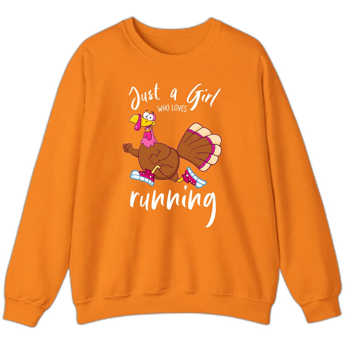 Just A Girl Who Loves Running Turkey Sweatshirt in Safety Orange