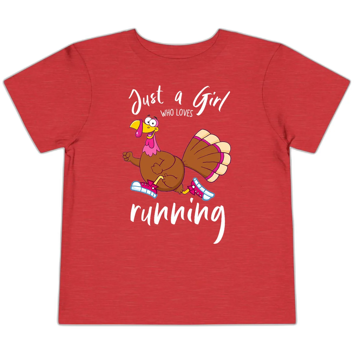 Just A Girl Who Loves Running Turkey Toddler T-Shirt in Heather Red