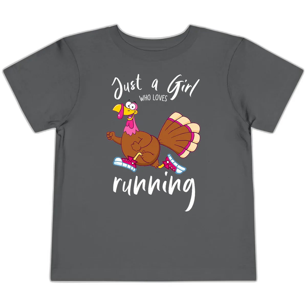 Just A Girl Who Loves Running Turkey Toddler T-Shirt in Asphalt