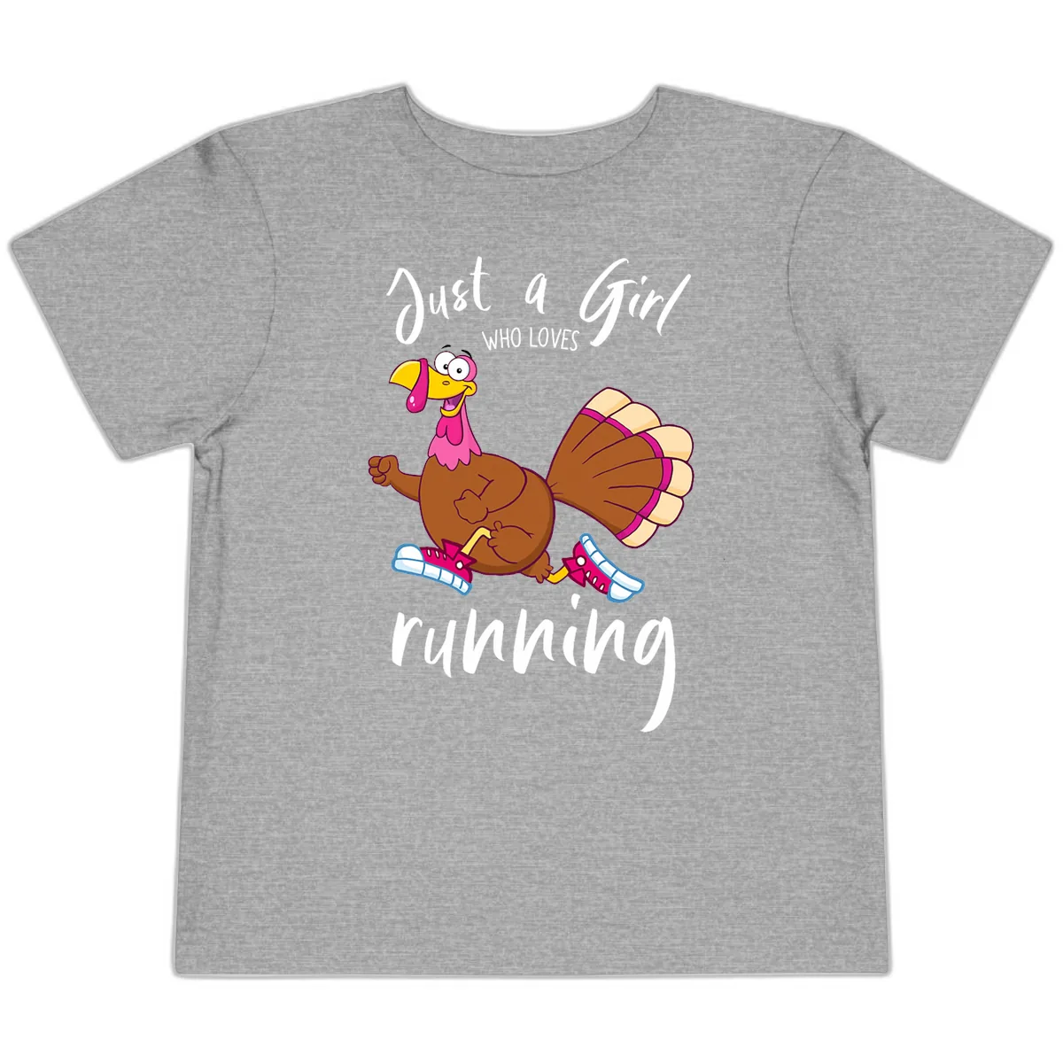Just A Girl Who Loves Running Turkey Toddler T-Shirt in Athletic Heather