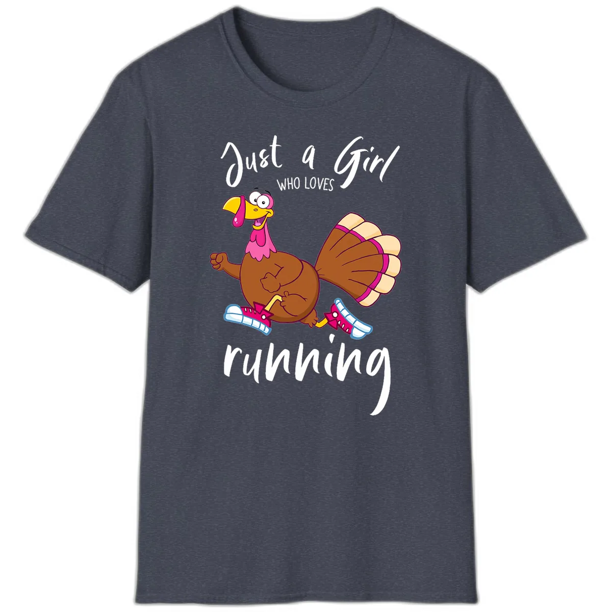 Just A Girl Who Loves Running Turkey T-Shirt in Heather Navy