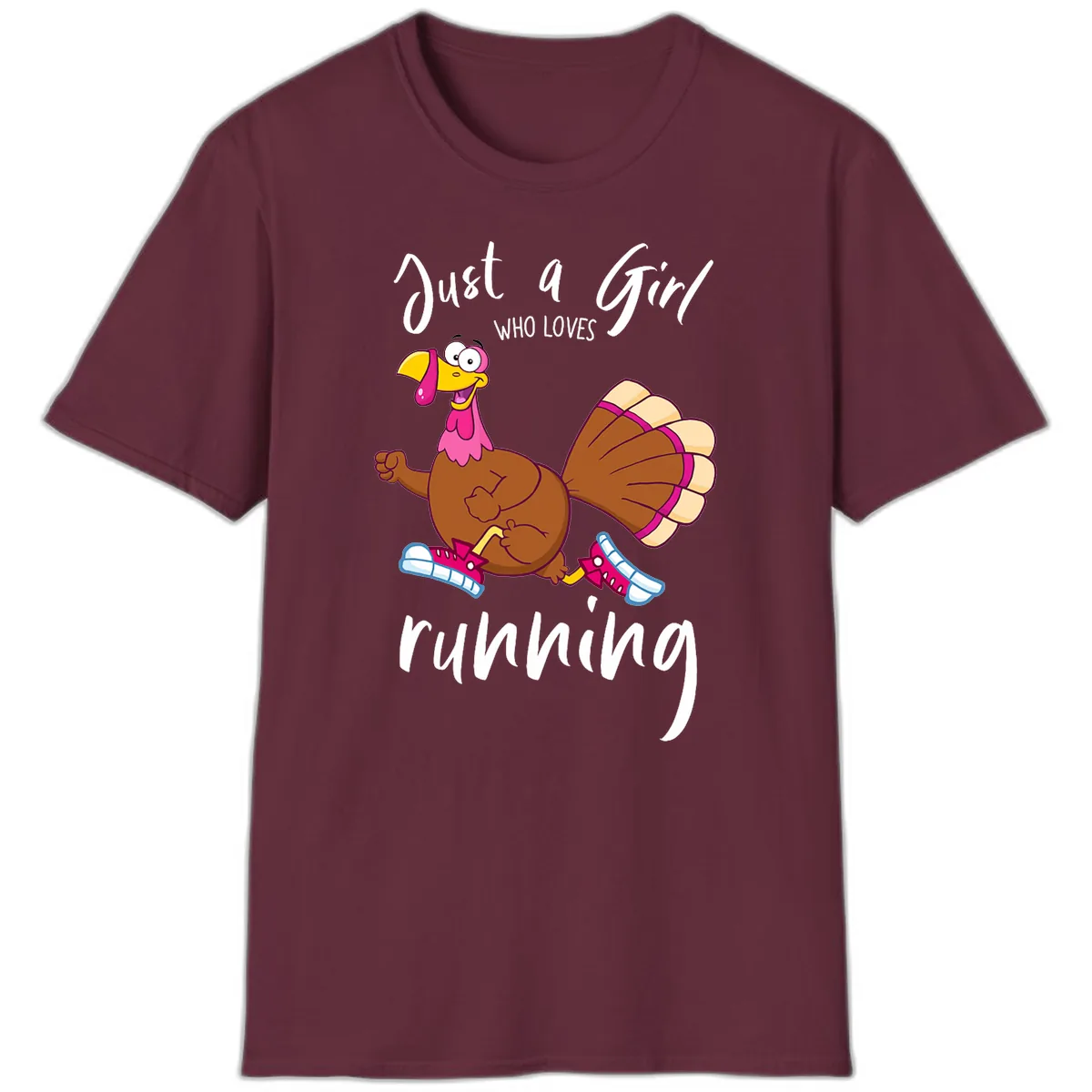 Just A Girl Who Loves Running Turkey T-Shirt in Maroon