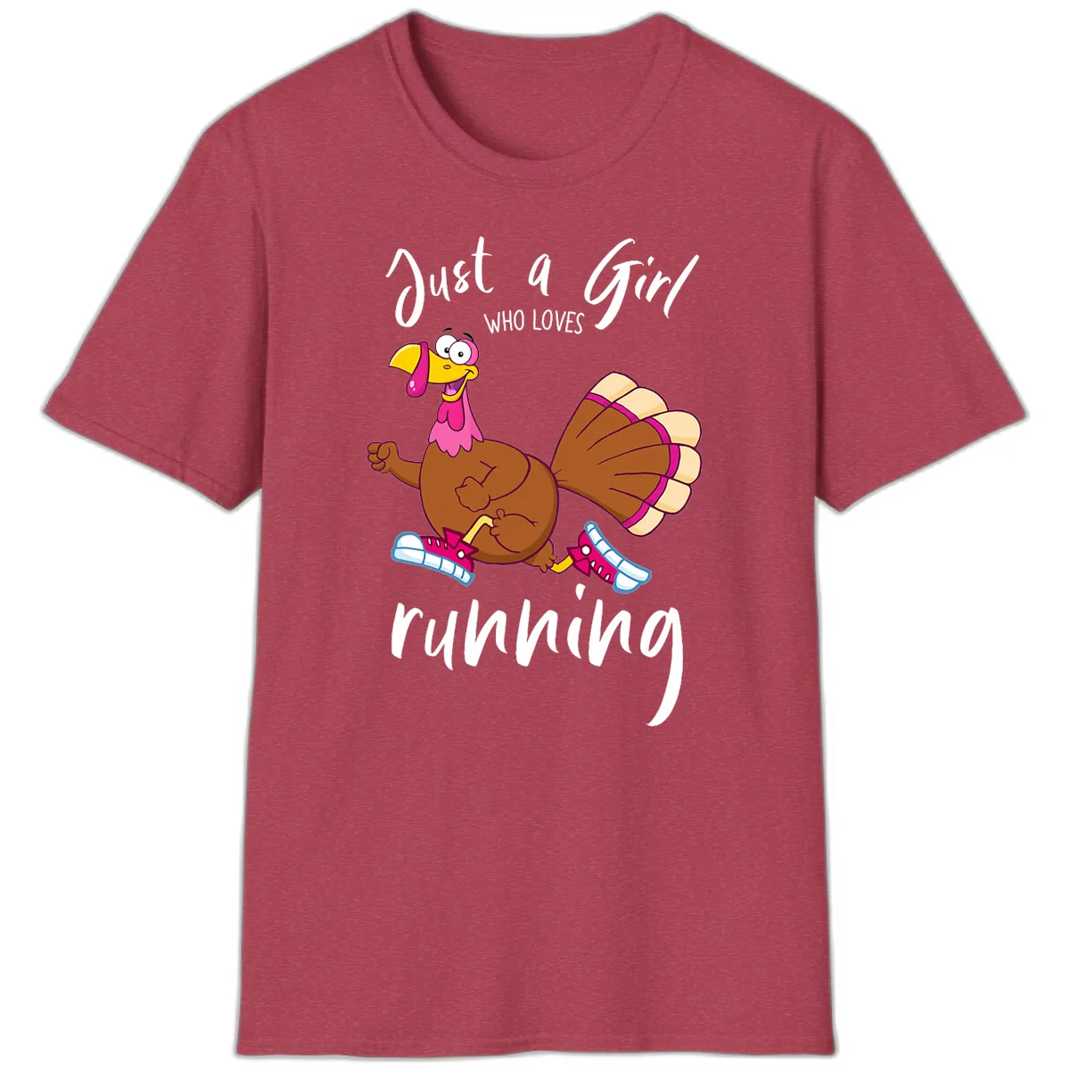 Just A Girl Who Loves Running Turkey T-Shirt in Heather Cardinal