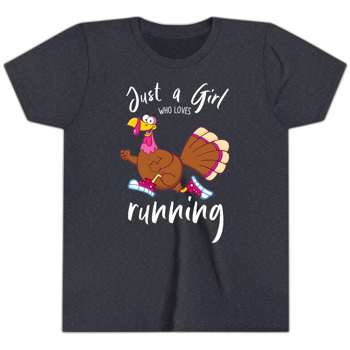 Just A Girl Who Loves Running Turkey Youth T-Shirt in Heather Navy