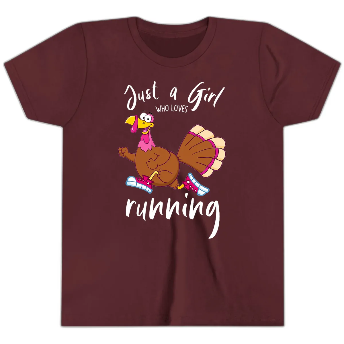 Just A Girl Who Loves Running Turkey Youth T-Shirt in Maroon