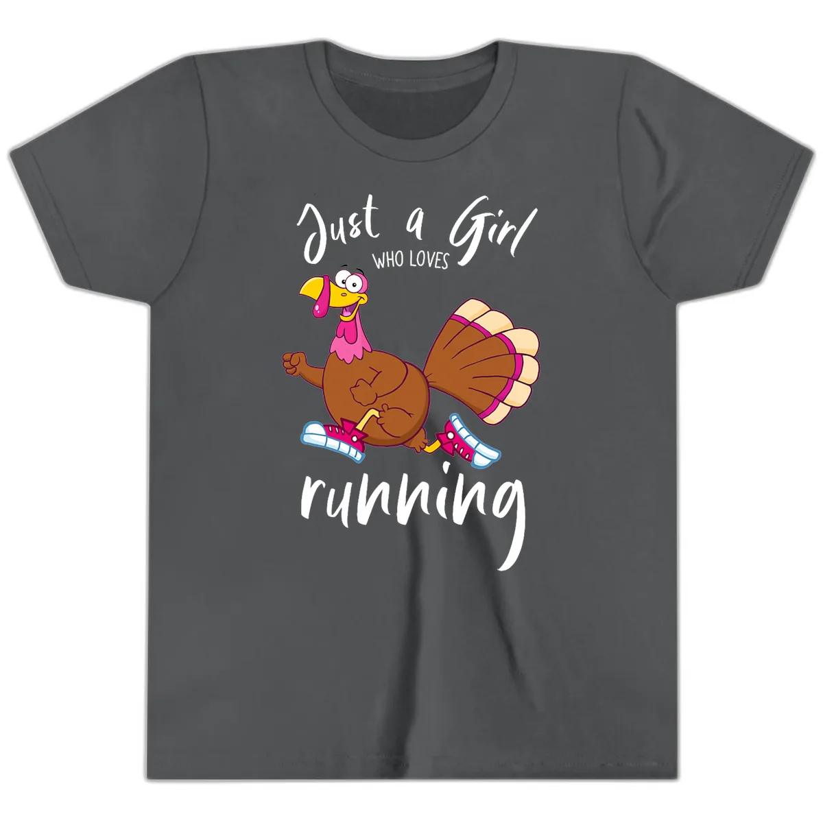 Just A Girl Who Loves Running Turkey Youth T-Shirt in Asphalt