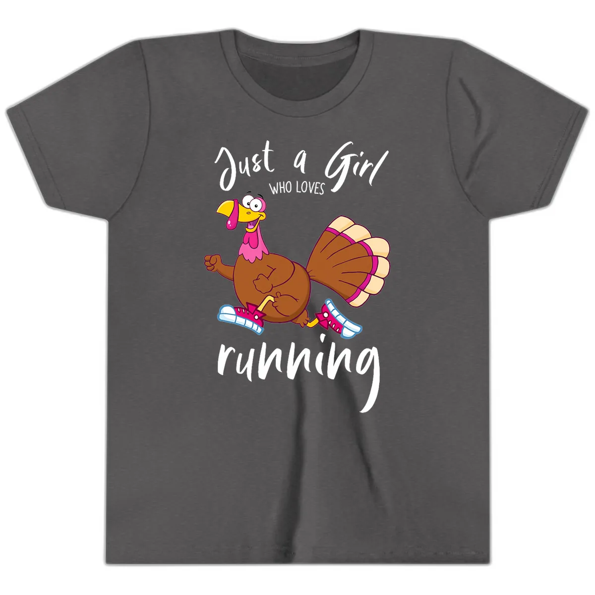 Just A Girl Who Loves Running Turkey Youth T-Shirt in Dark Heather Grey