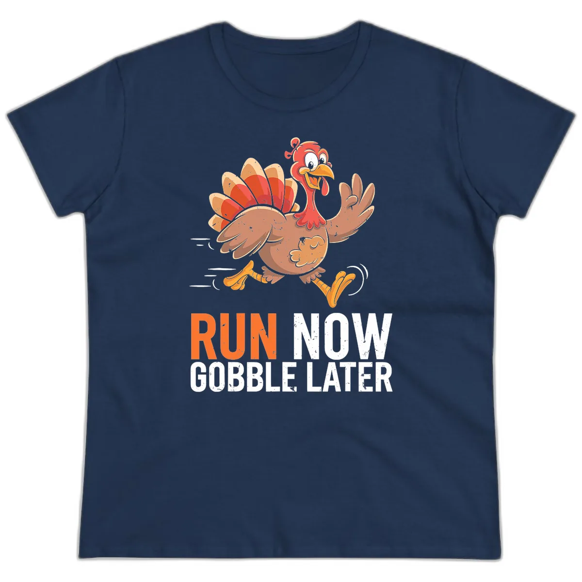 Run Now Gobble Later Turkey Trot Ladies Tee in Navy