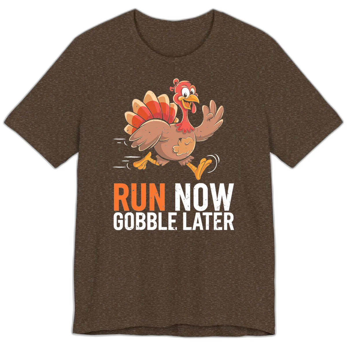 Run Now Gobble Later Turkey Trot Premium T-Shirt in Heather Brown