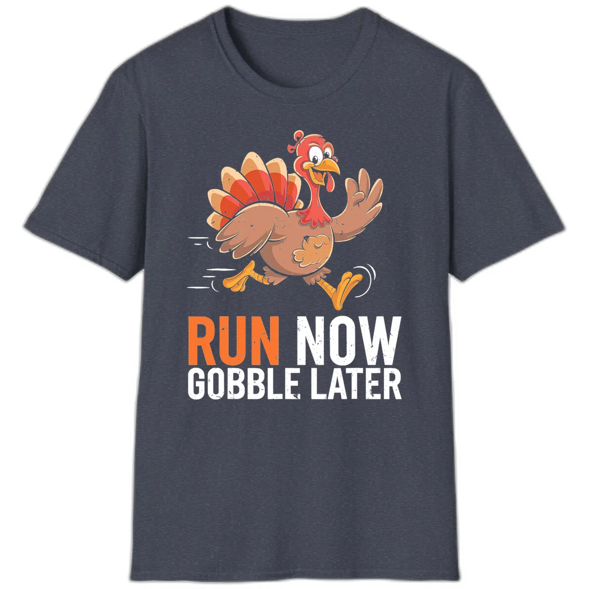 Run Now Gobble Later Turkey Trot T-Shirt in Heather Navy