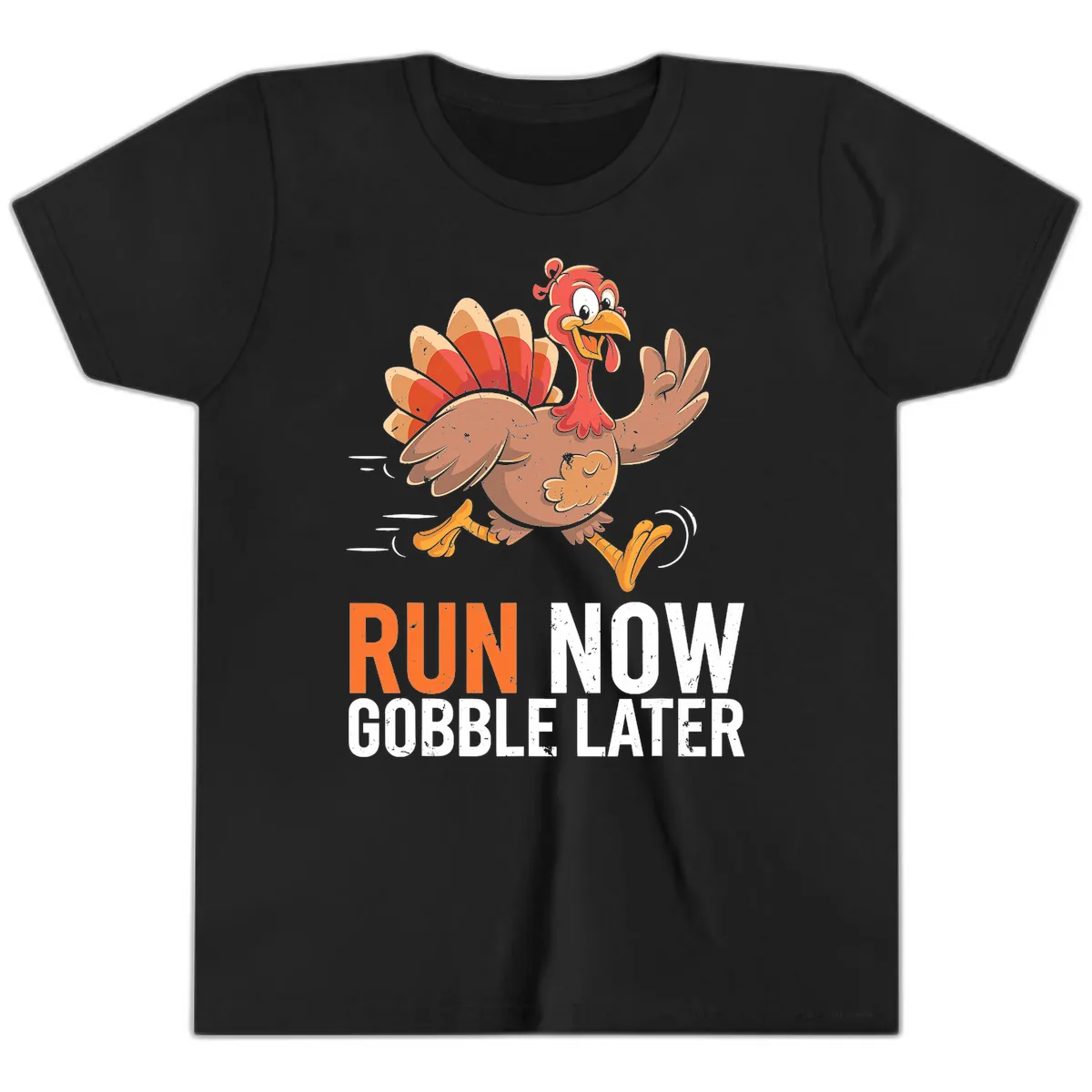 Run Now Gobble Later Turkey Trot Youth T-Shirt in Black