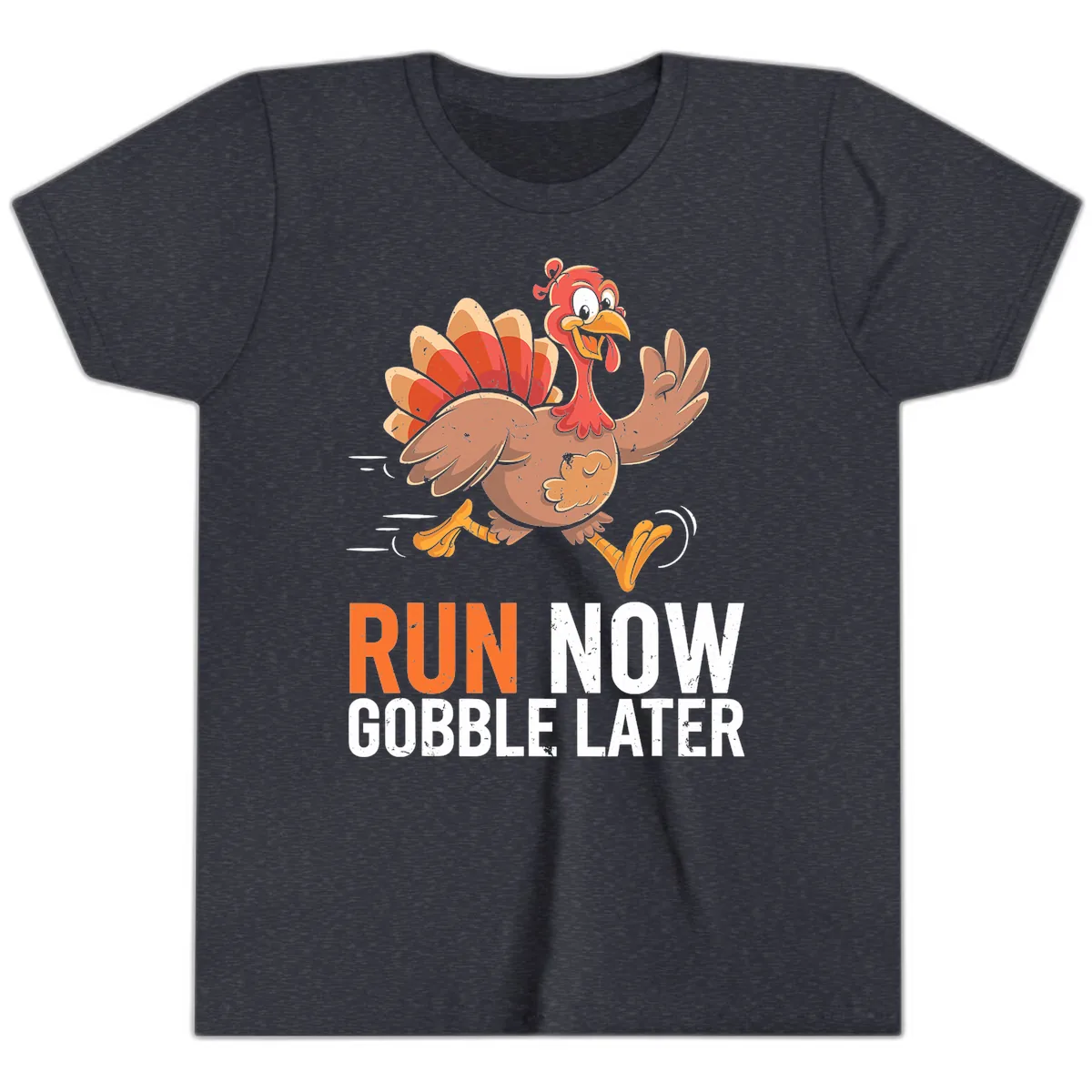 Run Now Gobble Later Turkey Trot Youth T-Shirt in Heather Navy