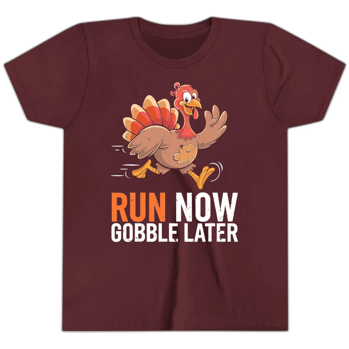 Run Now Gobble Later Turkey Trot Youth T-Shirt in Maroon