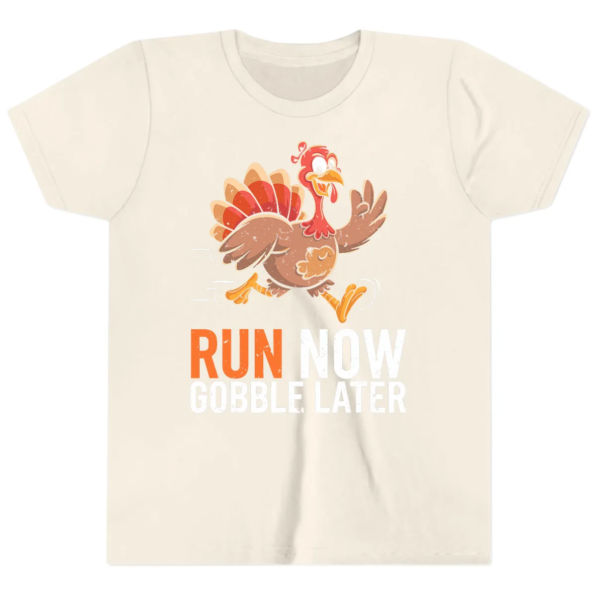 Run Now Gobble Later Turkey Trot Youth T-Shirt in Natural