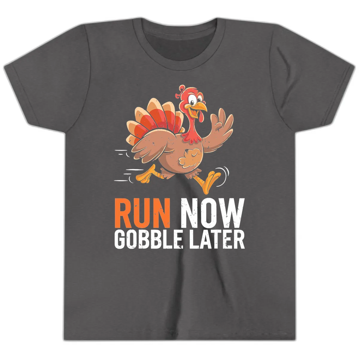 Run Now Gobble Later Turkey Trot Youth T-Shirt in Dark Heather Grey