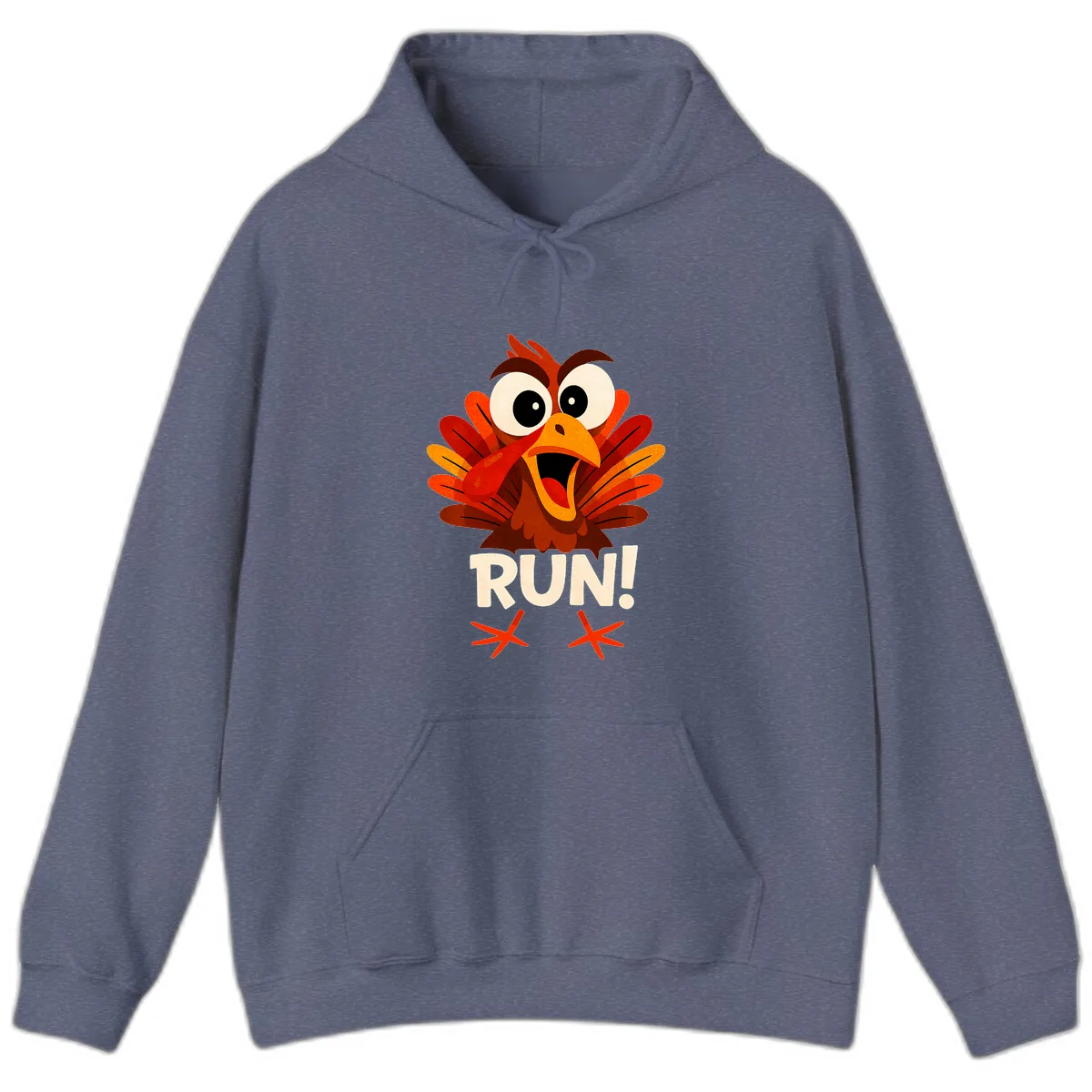 Funny Turkey Run For Your Life Hoodie in Heather Navy