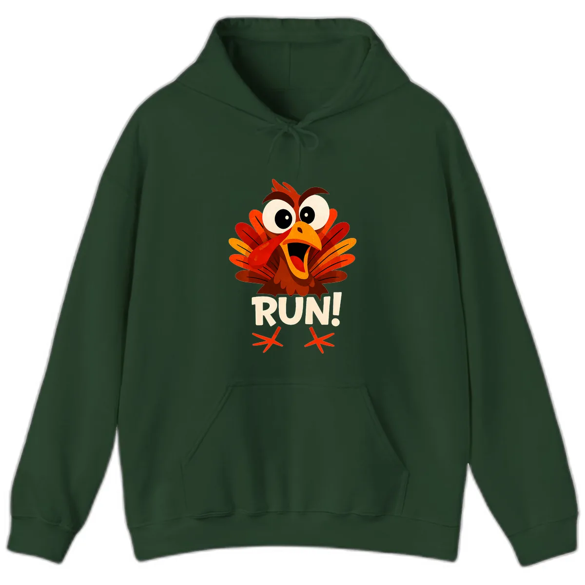 Funny Turkey Run For Your Life Hoodie in Forest Green