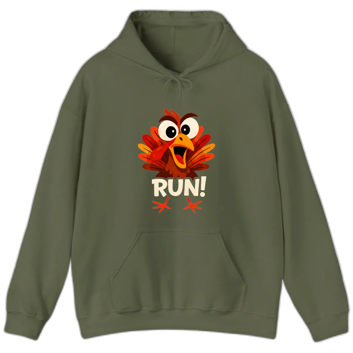 Funny Turkey Run For Your Life Hoodie in Military Green