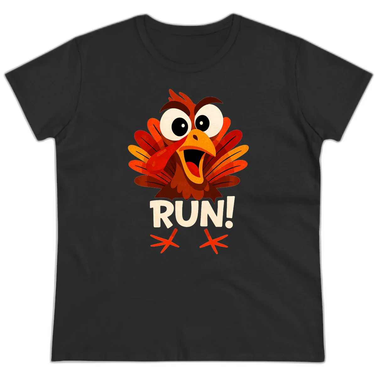 Funny Turkey Run For Your Life Ladies Tee in Black