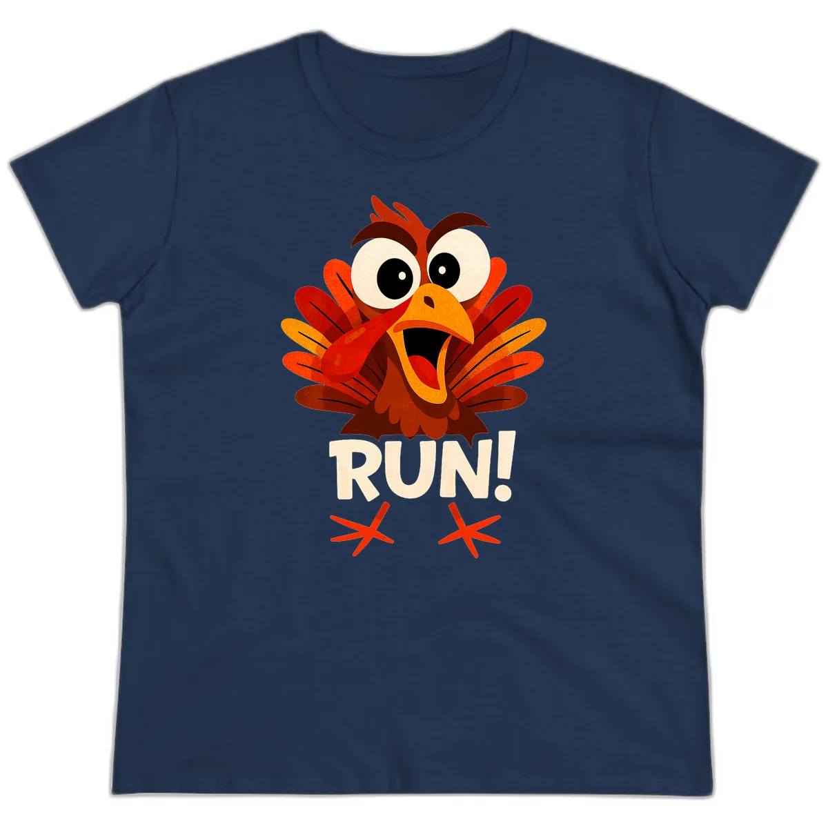 Funny Turkey Run For Your Life Ladies Tee in Navy
