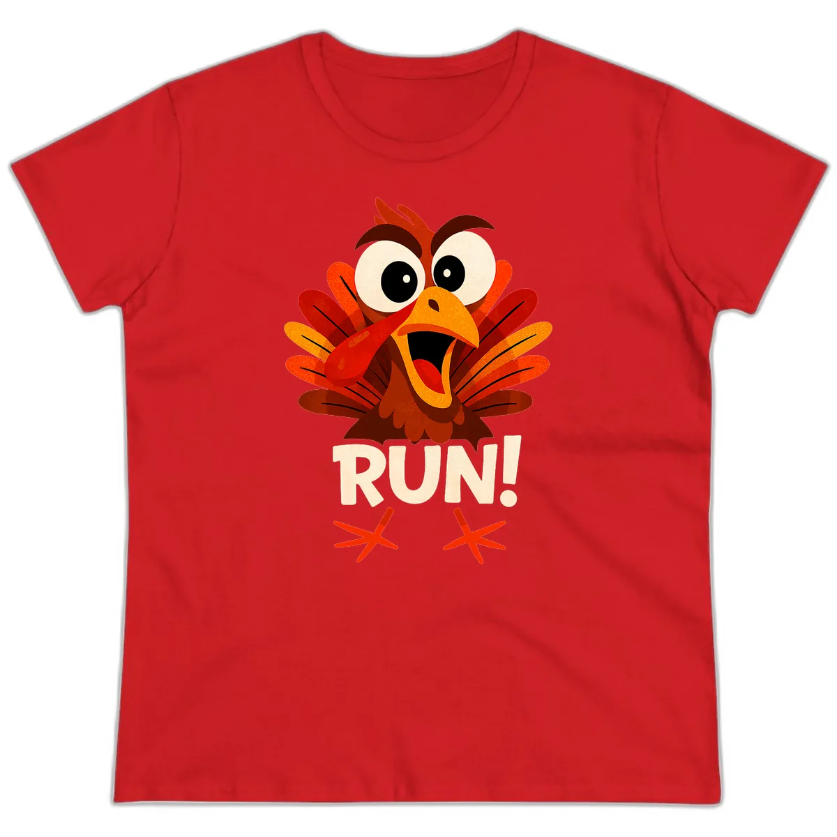 Funny Turkey Run For Your Life Ladies Tee in Red