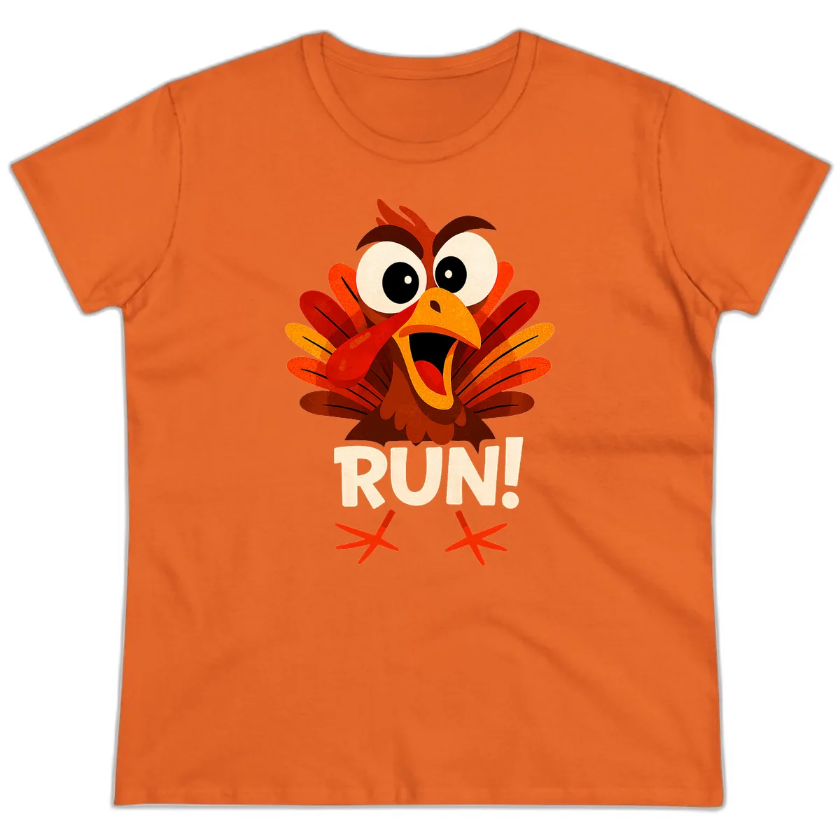 Funny Turkey Run For Your Life Ladies Tee in Orange
