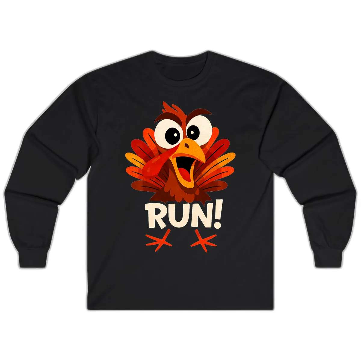 Funny Turkey Run For Your Life Long Sleeve in Black
