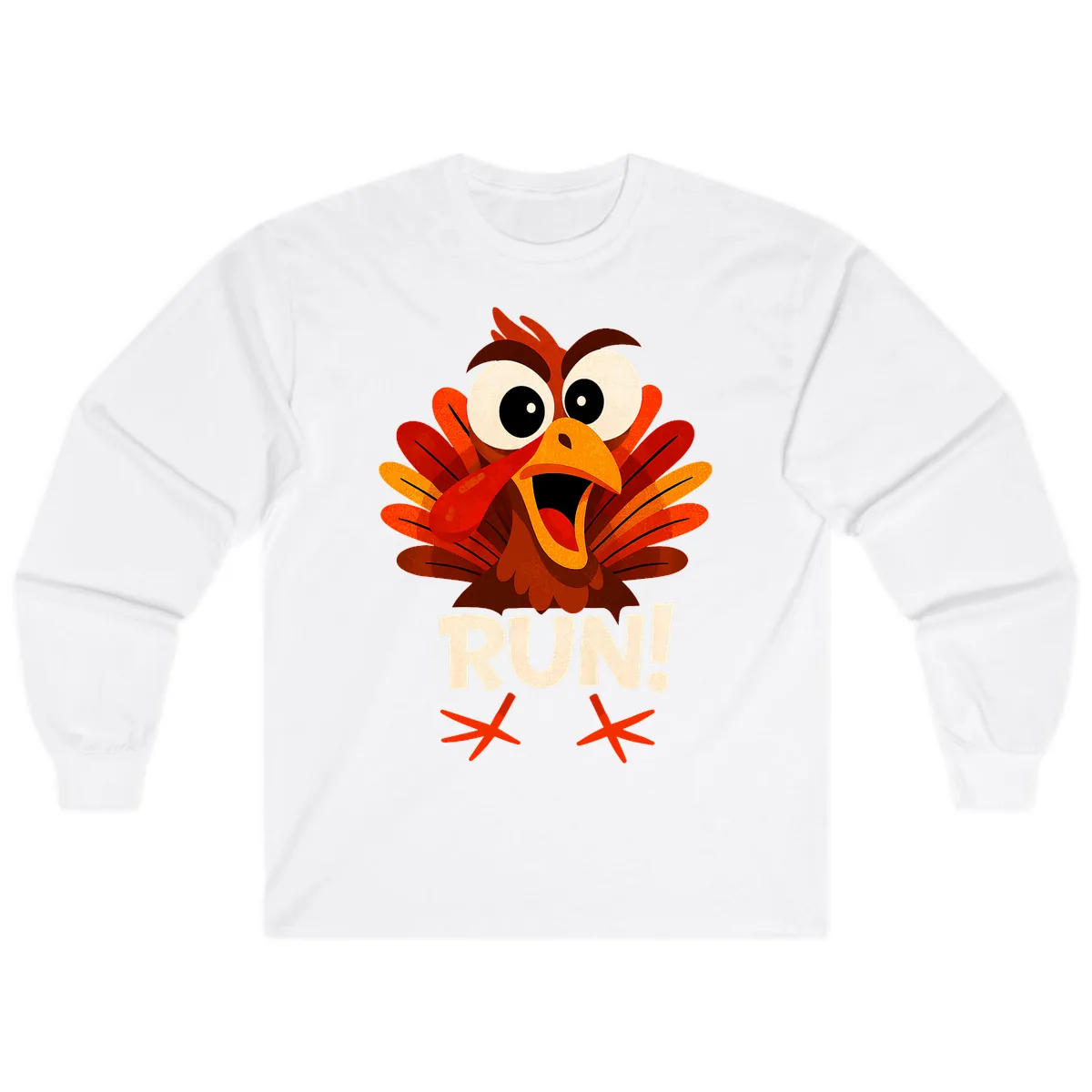 Funny Turkey Run For Your Life Long Sleeve in White