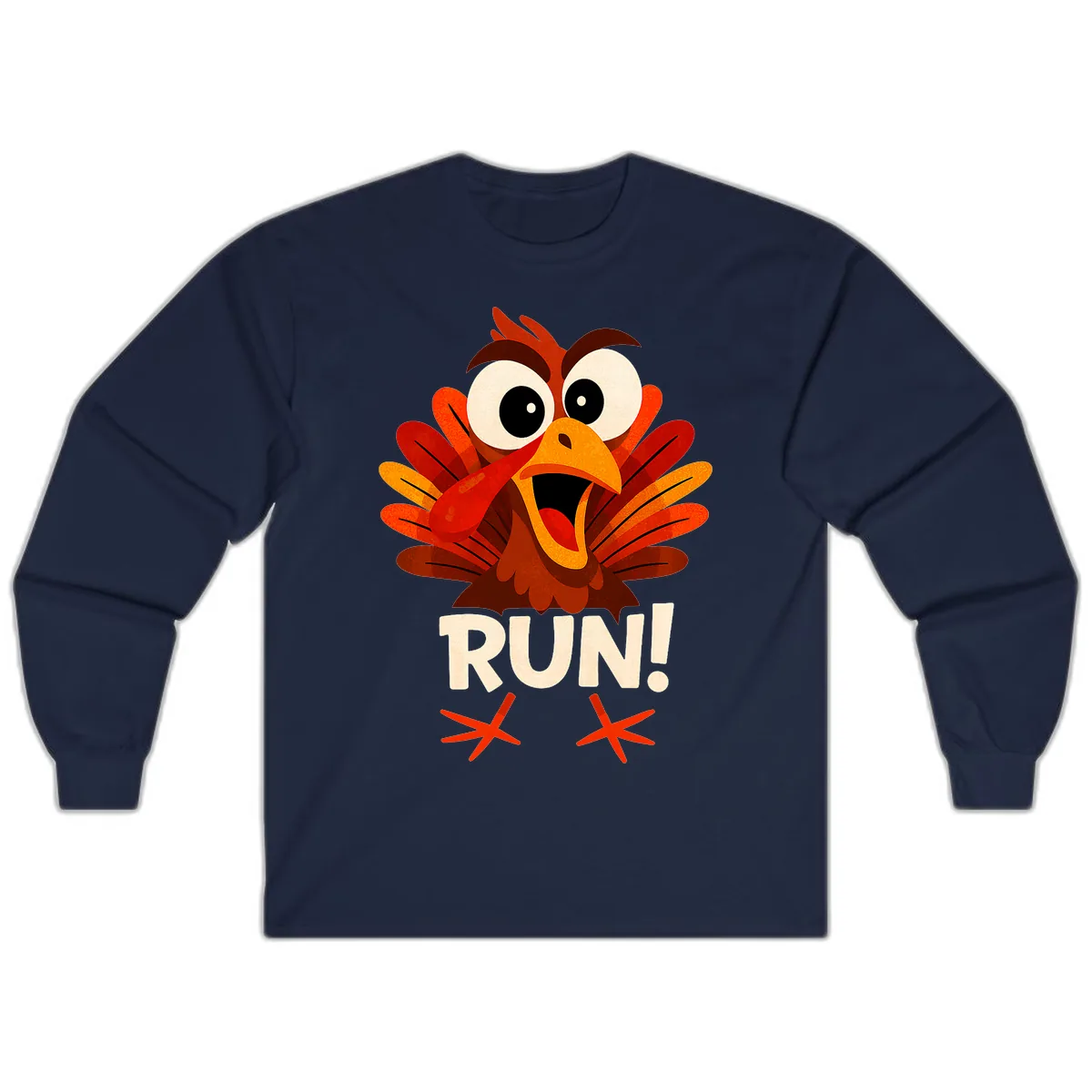 Funny Turkey Run For Your Life Long Sleeve in Navy