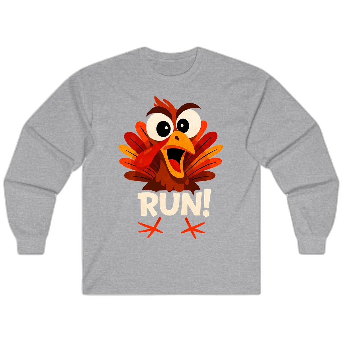 Funny Turkey Run For Your Life Long Sleeve in Sport Grey
