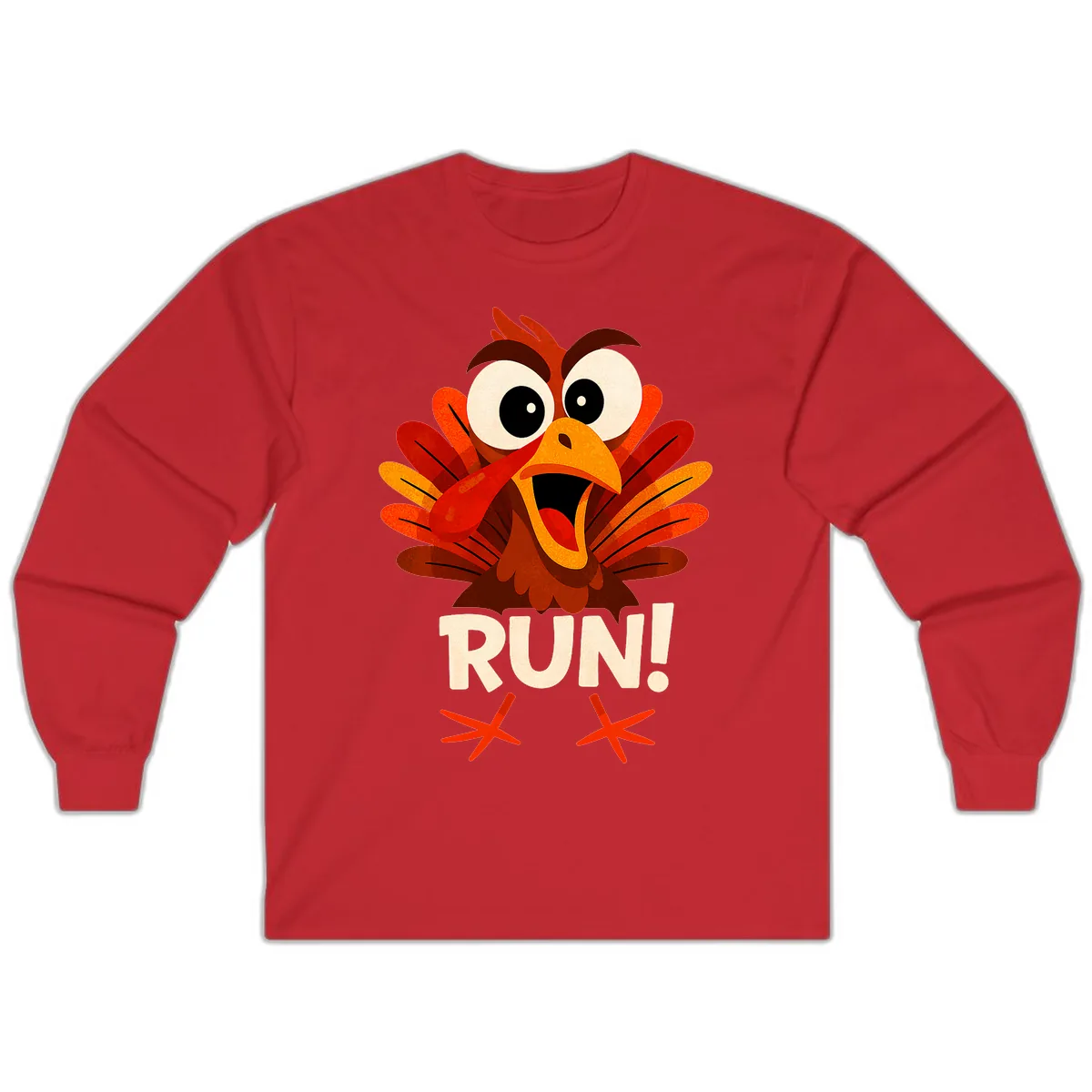Funny Turkey Run For Your Life Long Sleeve in Red
