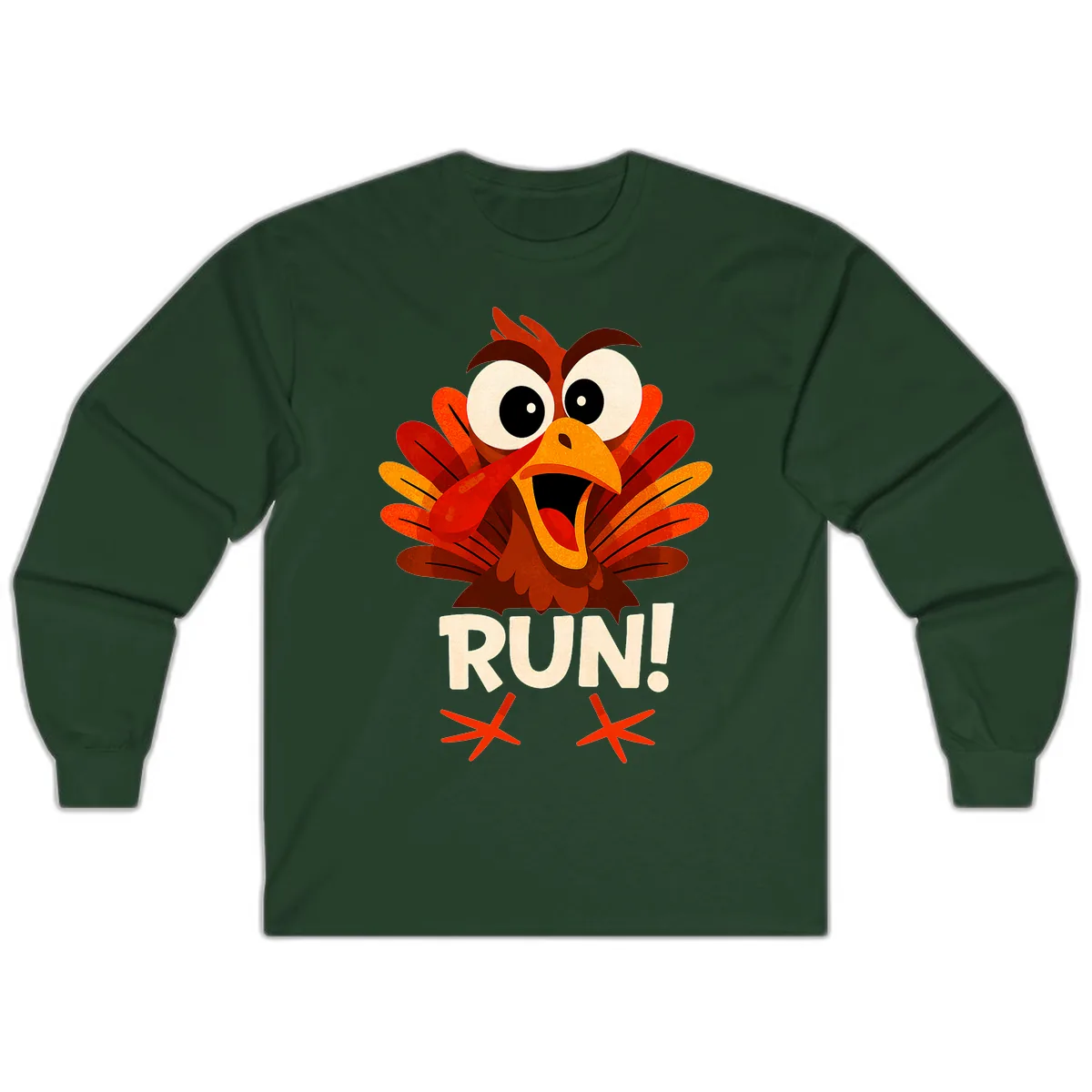 Funny Turkey Run For Your Life Long Sleeve in Forest Green