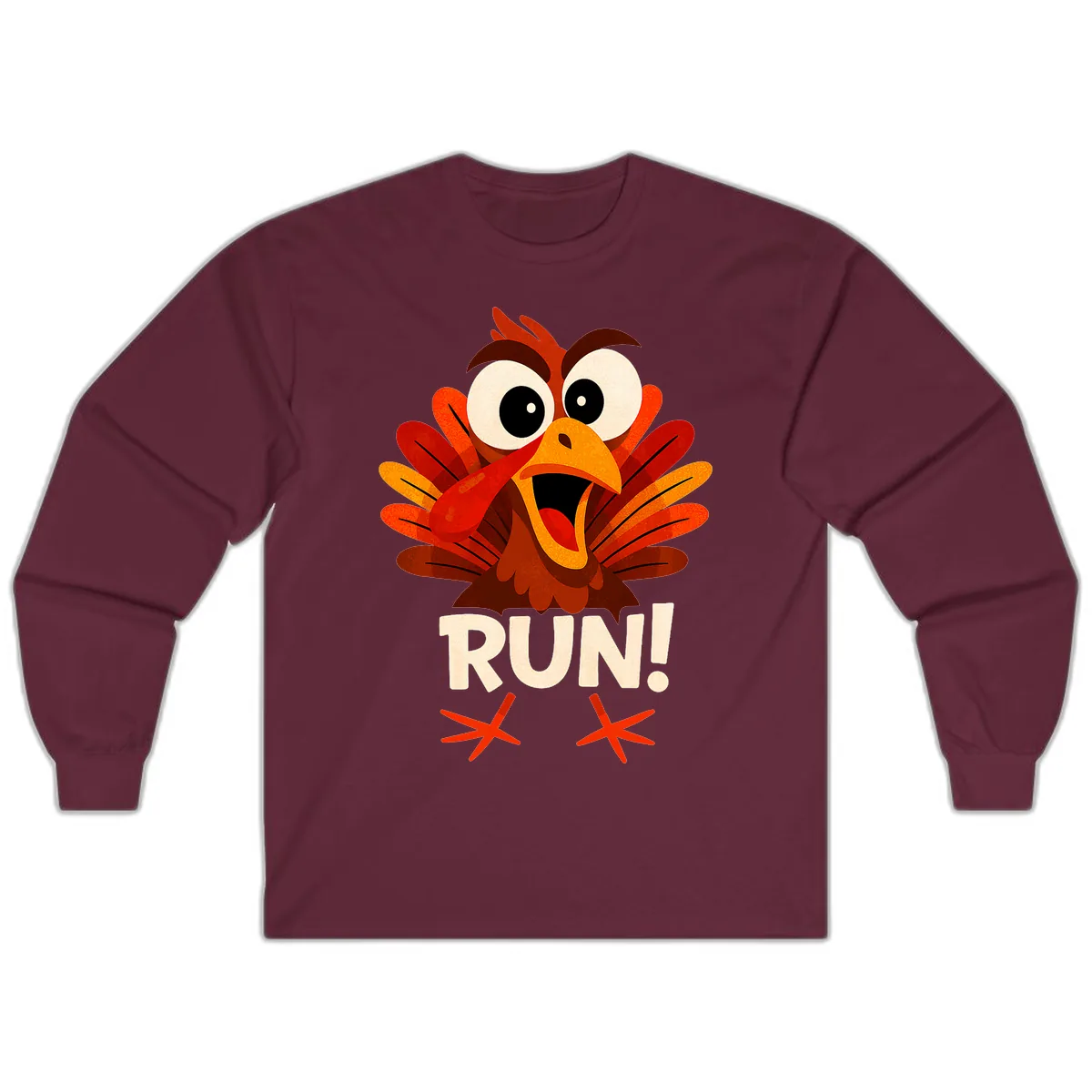 Funny Turkey Run For Your Life Long Sleeve in Maroon
