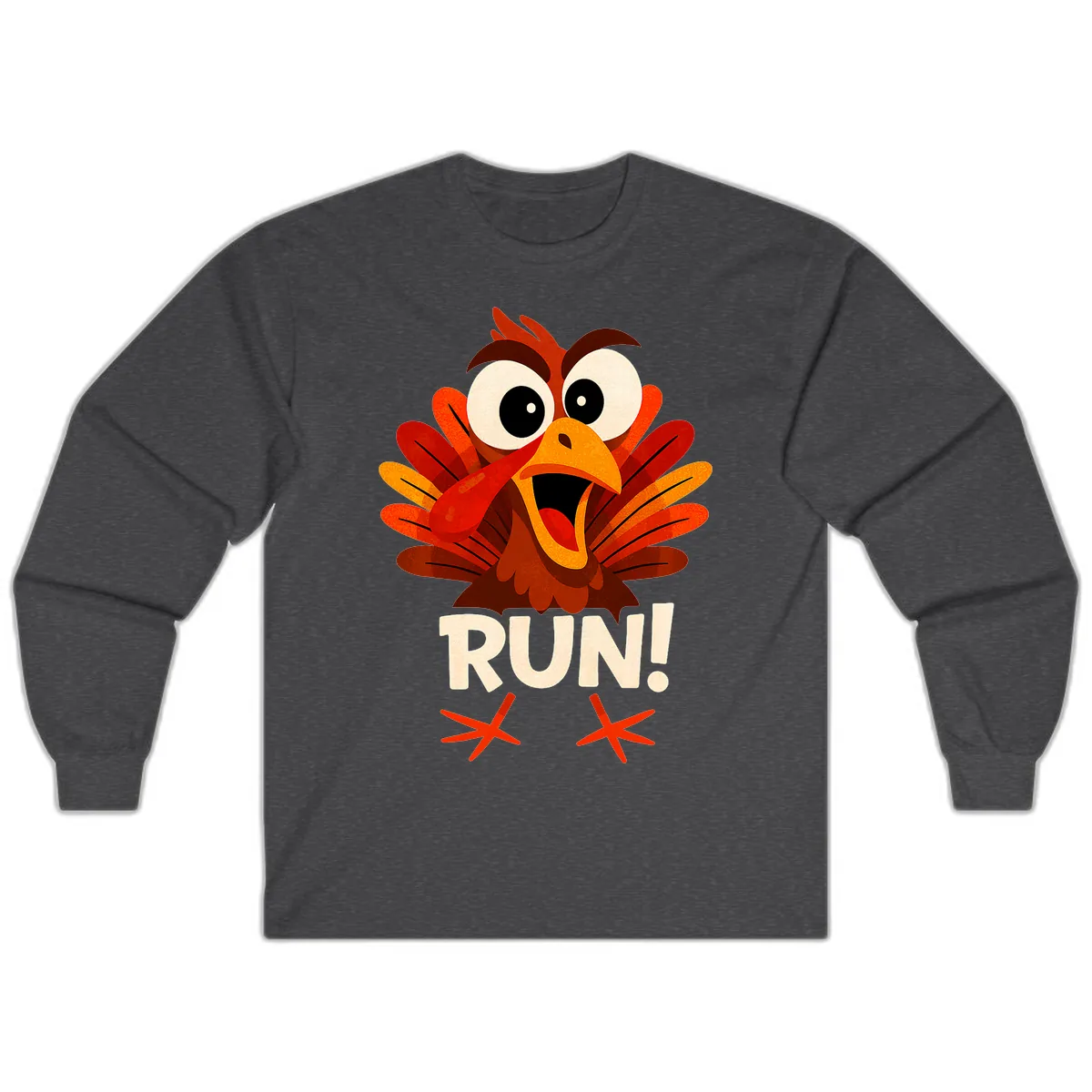 Funny Turkey Run For Your Life Long Sleeve in Dark Heather