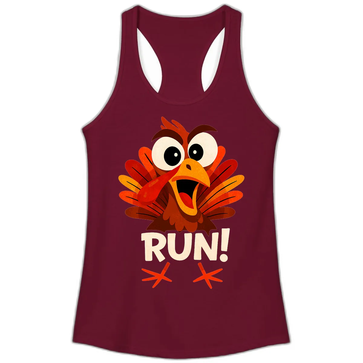 Funny Turkey Run For Your Life Ladies Tank in Solid Cardinal Red