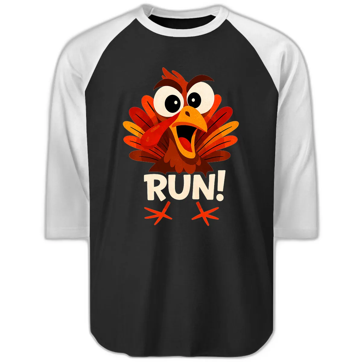Funny Turkey Run For Your Life Raglan 3/4 in Black White