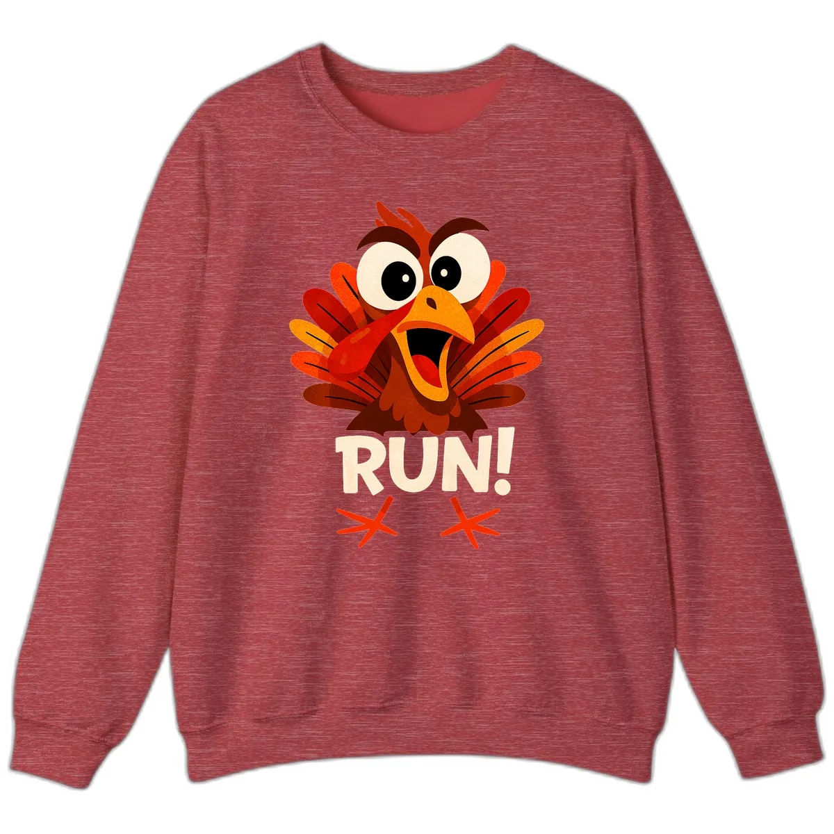 Funny Turkey Run For Your Life Sweatshirt in Heather Scarlet Red