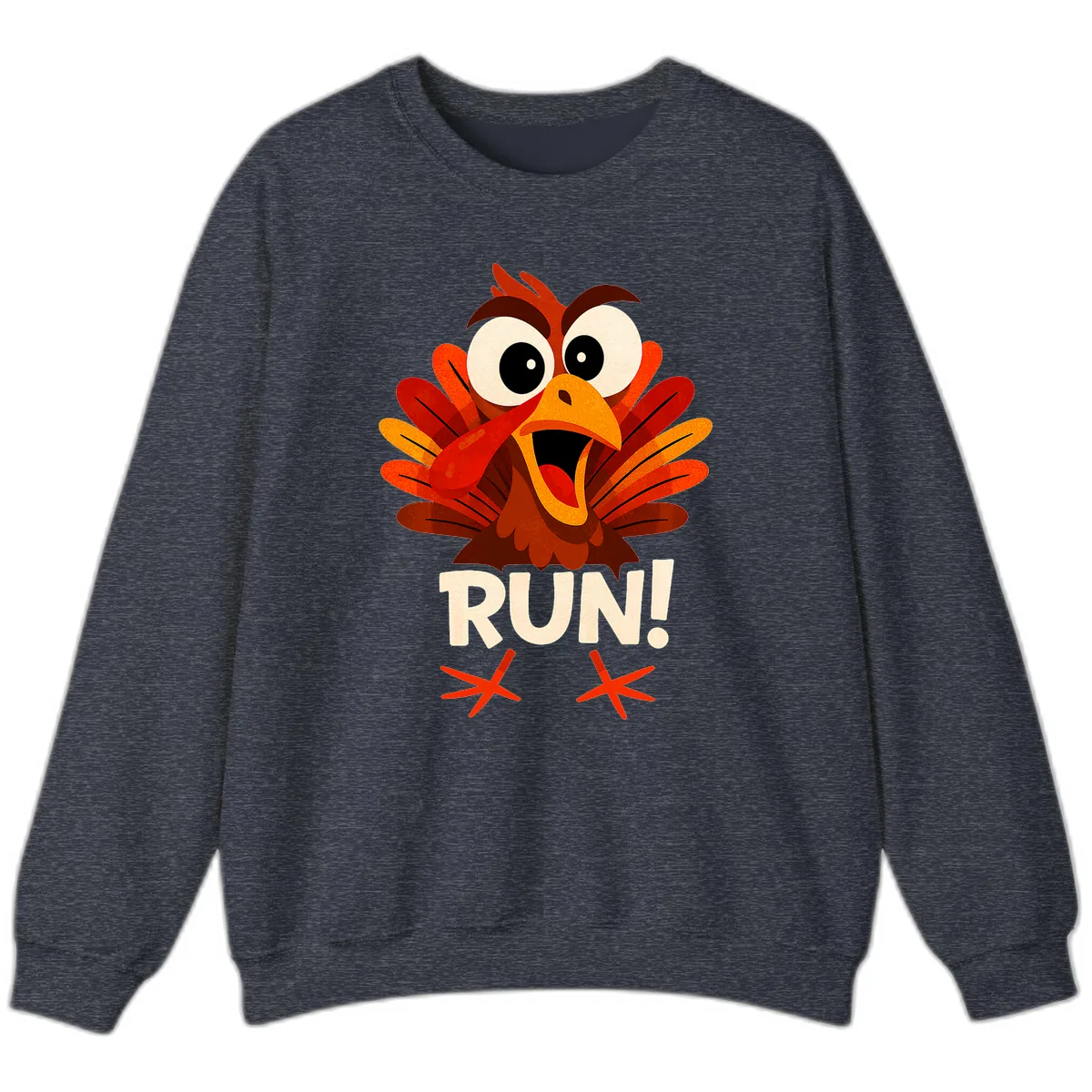 Funny Turkey Run For Your Life Sweatshirt in Heather Sport Dark Navy