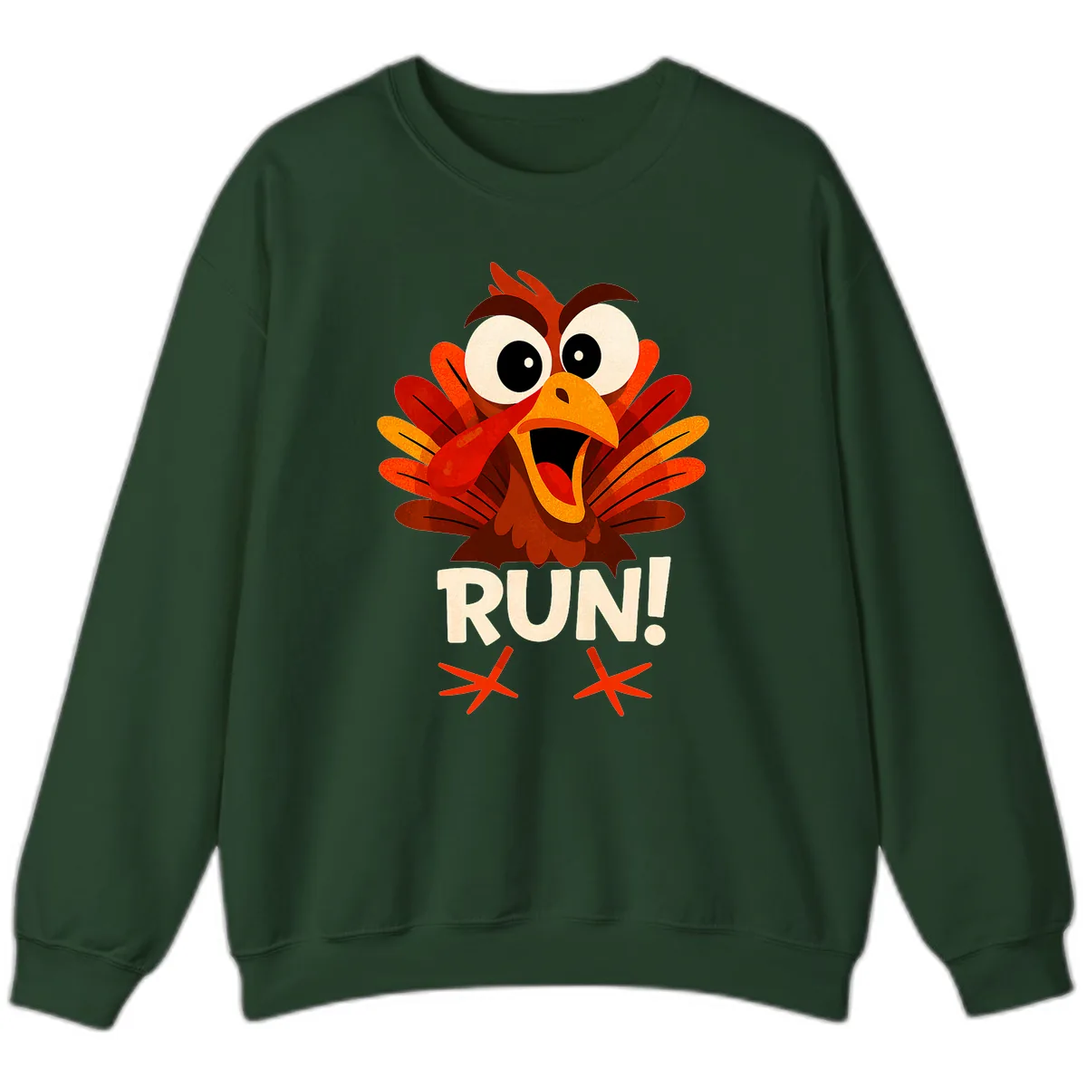 Funny Turkey Run For Your Life Sweatshirt in Forest Green