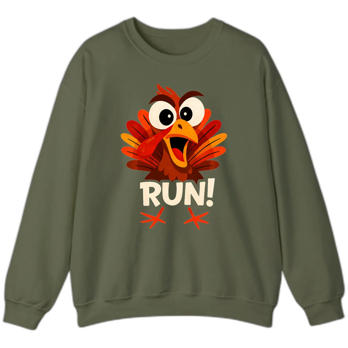 Funny Turkey Run For Your Life Sweatshirt in Military Green