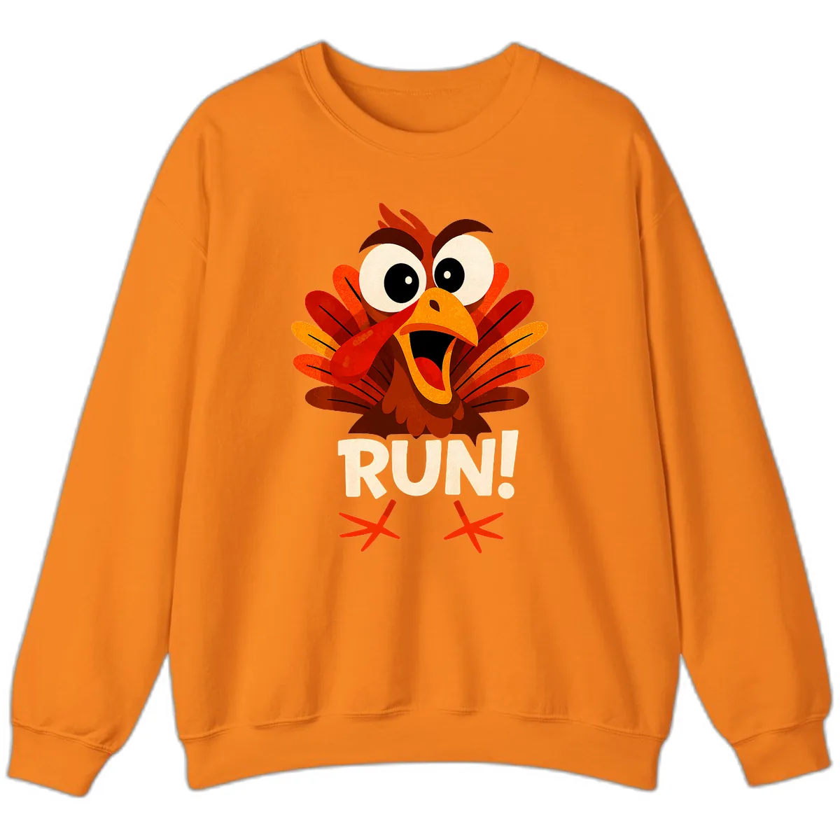 Funny Turkey Run For Your Life Sweatshirt in Safety Orange