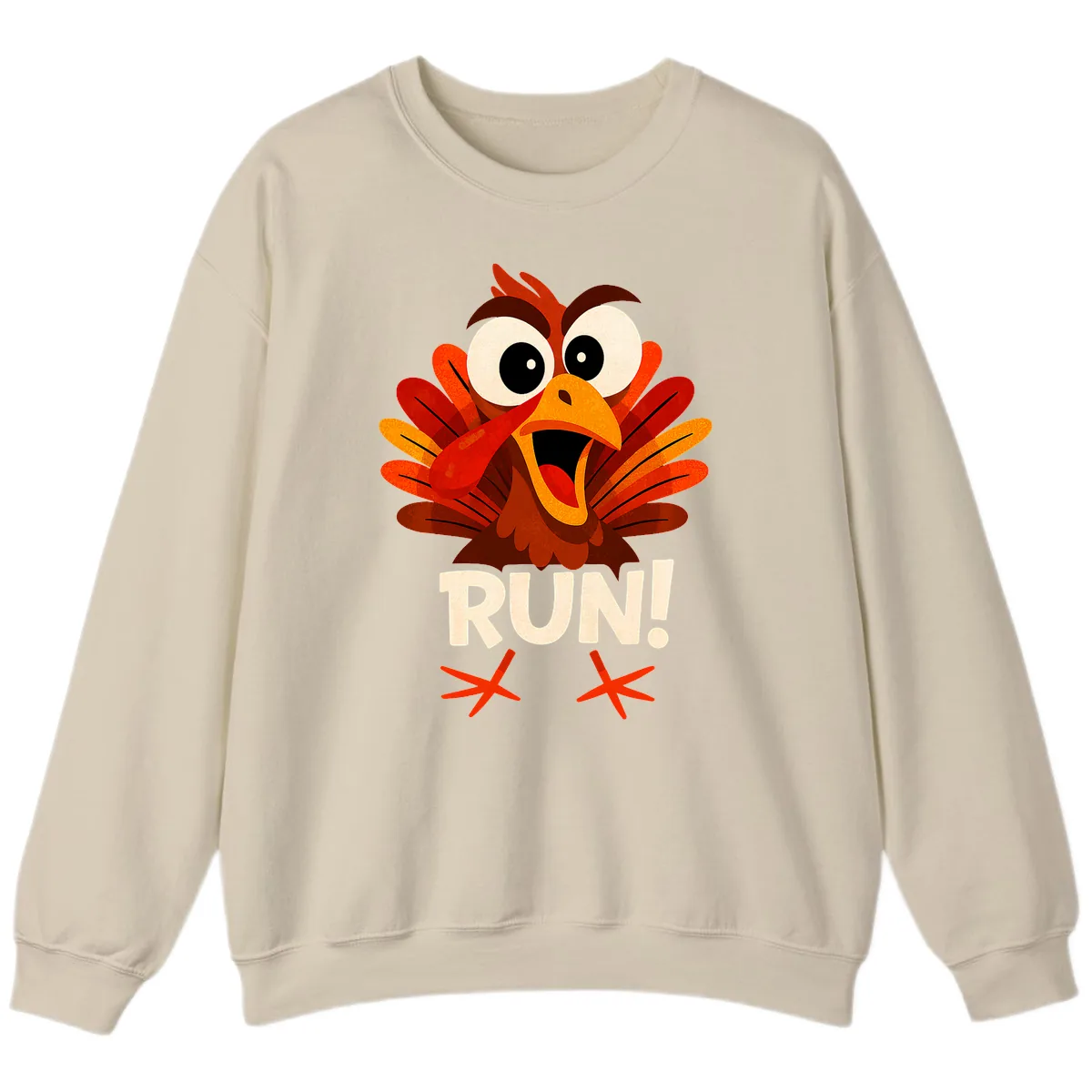 Funny Turkey Run For Your Life Sweatshirt in Sand
