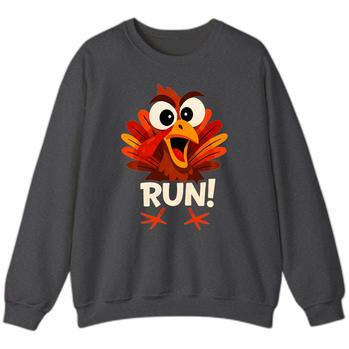 Funny Turkey Run For Your Life Sweatshirt in Dark Heather