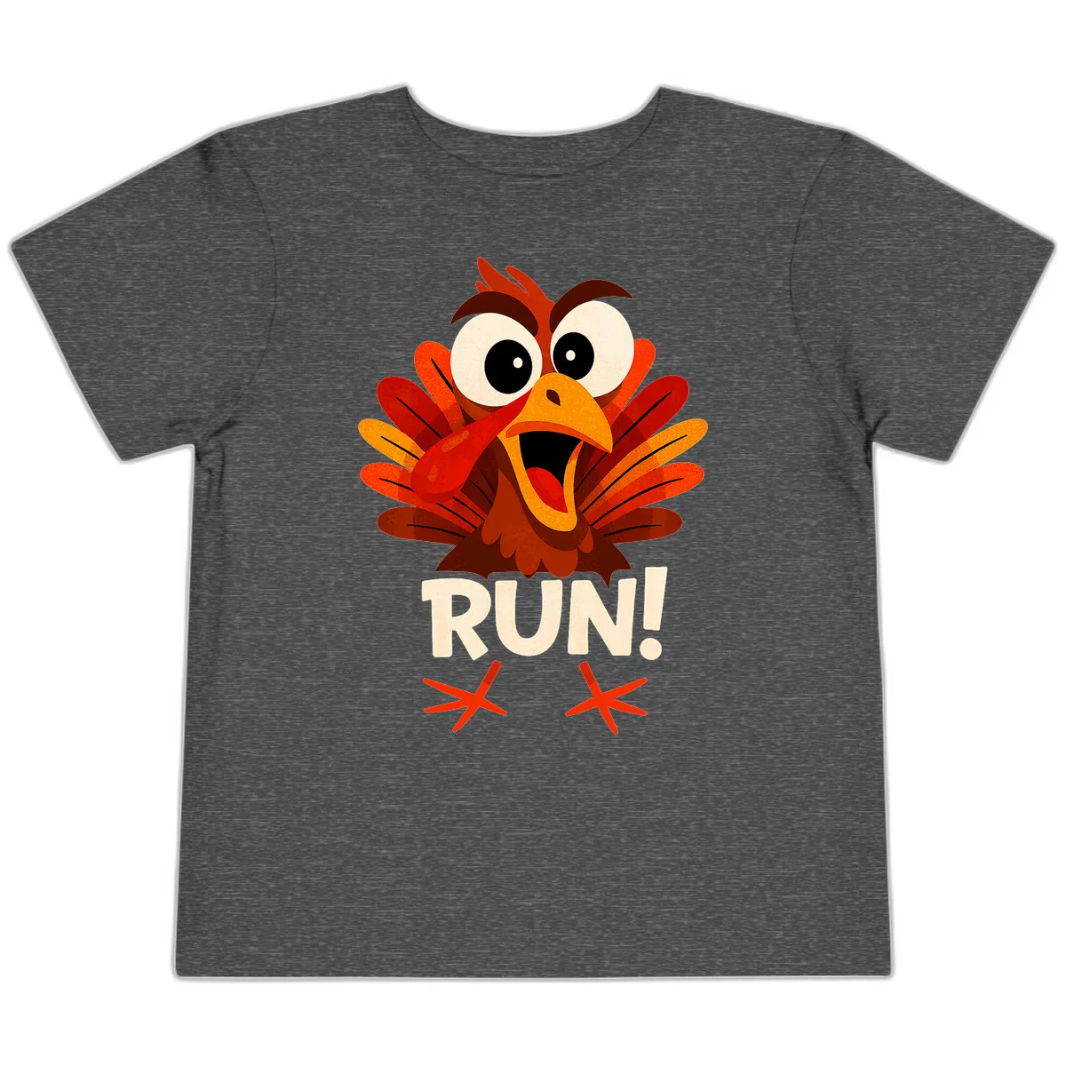 Funny Turkey Run For Your Life Toddler T-Shirt in Dark Heather Grey