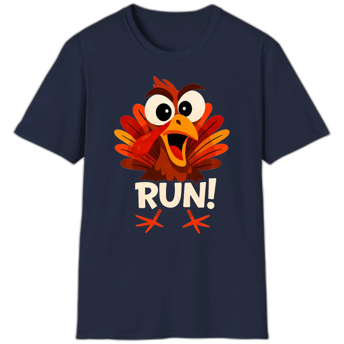 Funny Turkey Run For Your Life T-Shirt in Navy