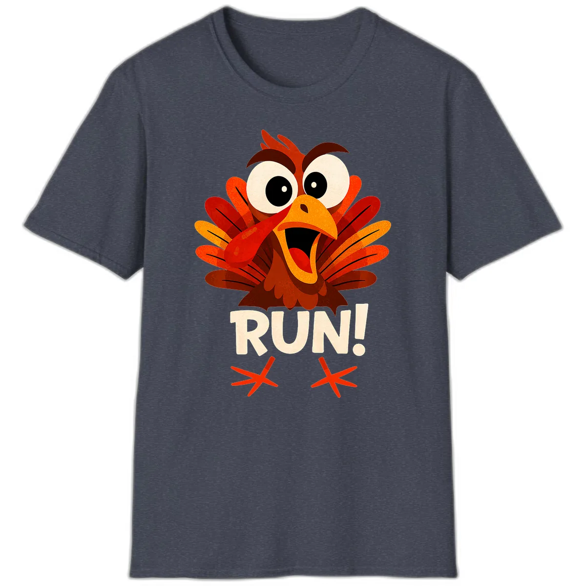 Funny Turkey Run For Your Life T-Shirt in Heather Navy